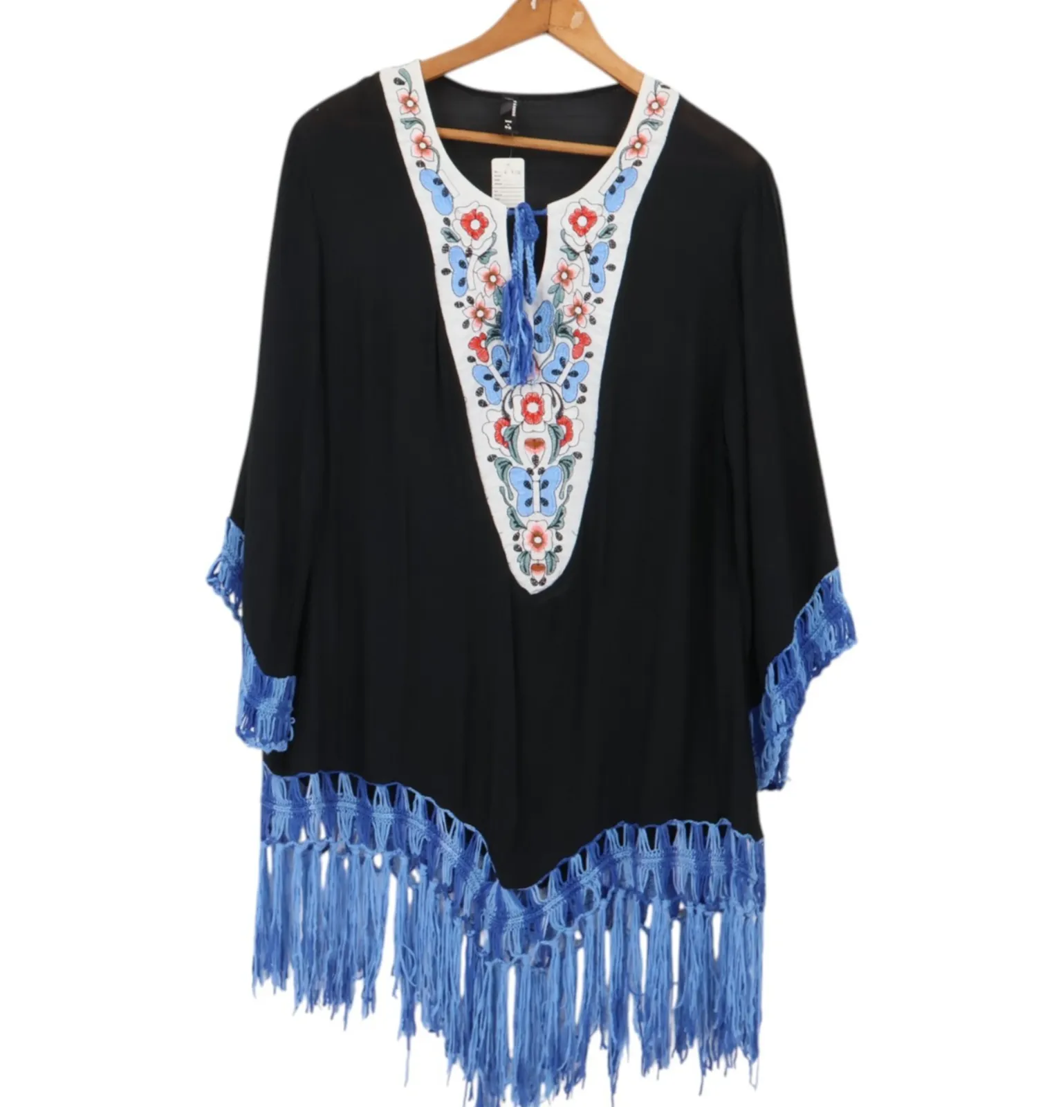 Product image for Boho Embroidered Swim Cover Fringe Beachy Resort Summer Vacation Cruise Size S - Fashion 123