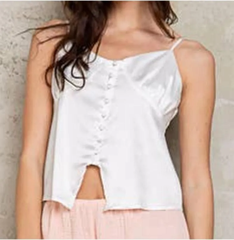 Product image for White Satin Camisole Lingerie MEDIUM Cropped Coquette Retro Lolita Pinup POL NEW - new-with-tags - POL