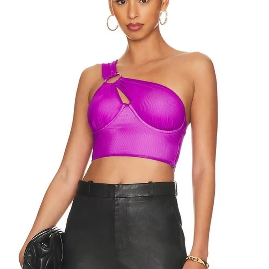 Product image for Superdown Purple Mesh Bustier Top XS Cutout Crop One Shoulder Club Revolve NEW - new-with-tags - superdown 