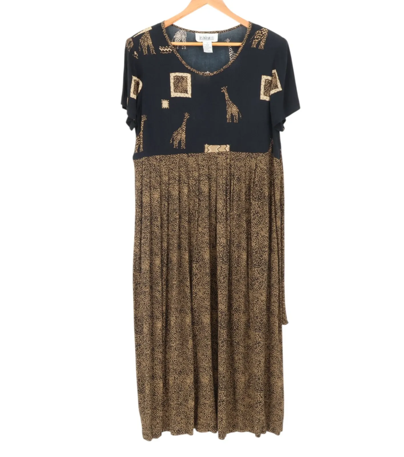 Product image for Vintage 90s Giraffe Leopard Print Maxi Dress Just In Thyme Boho Safari Size 12 - Just in Thyme