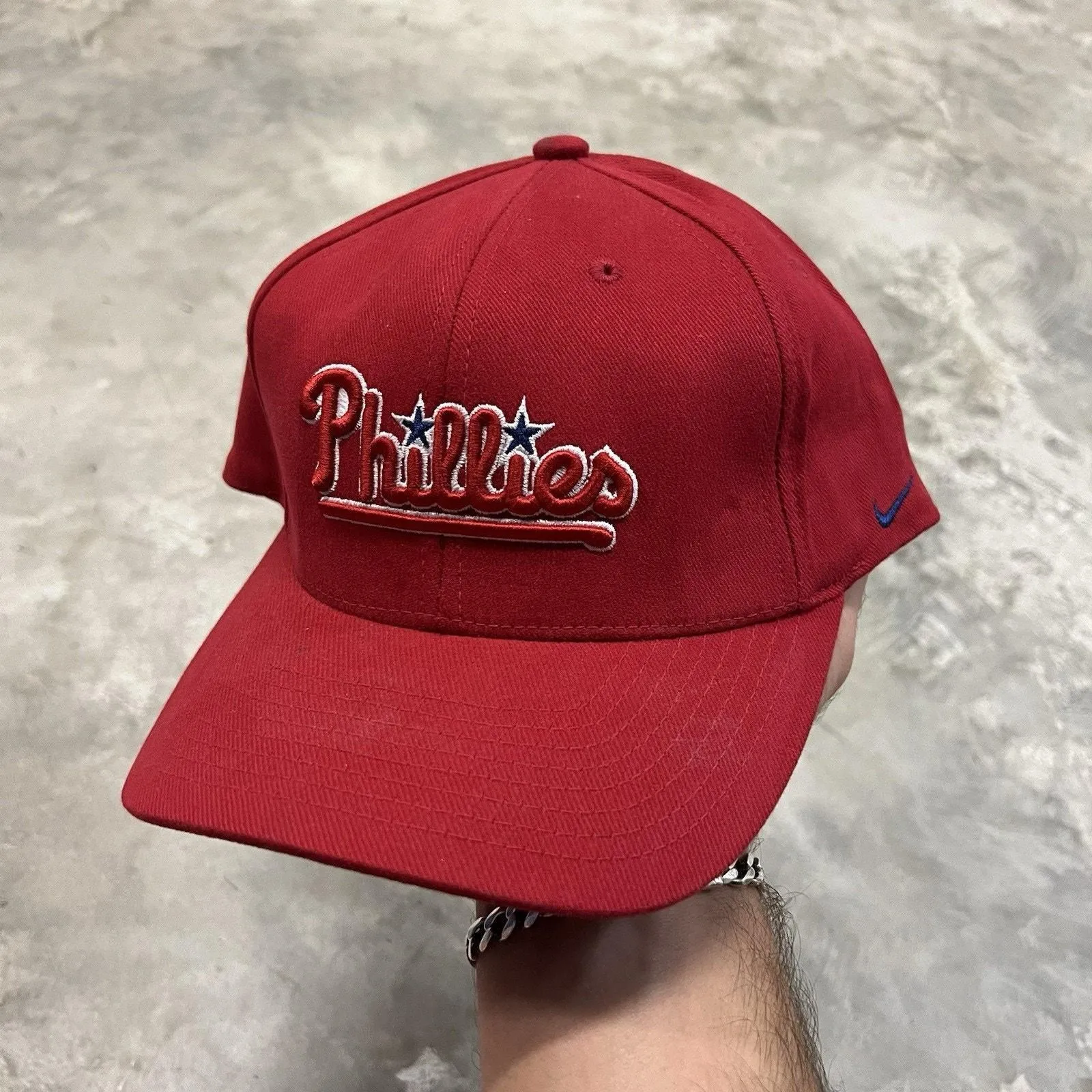 Product image for Philadelphia Phillies Red Nike Swoosh Vintage Script Hat Retro VTG Baseball Cap - Nike