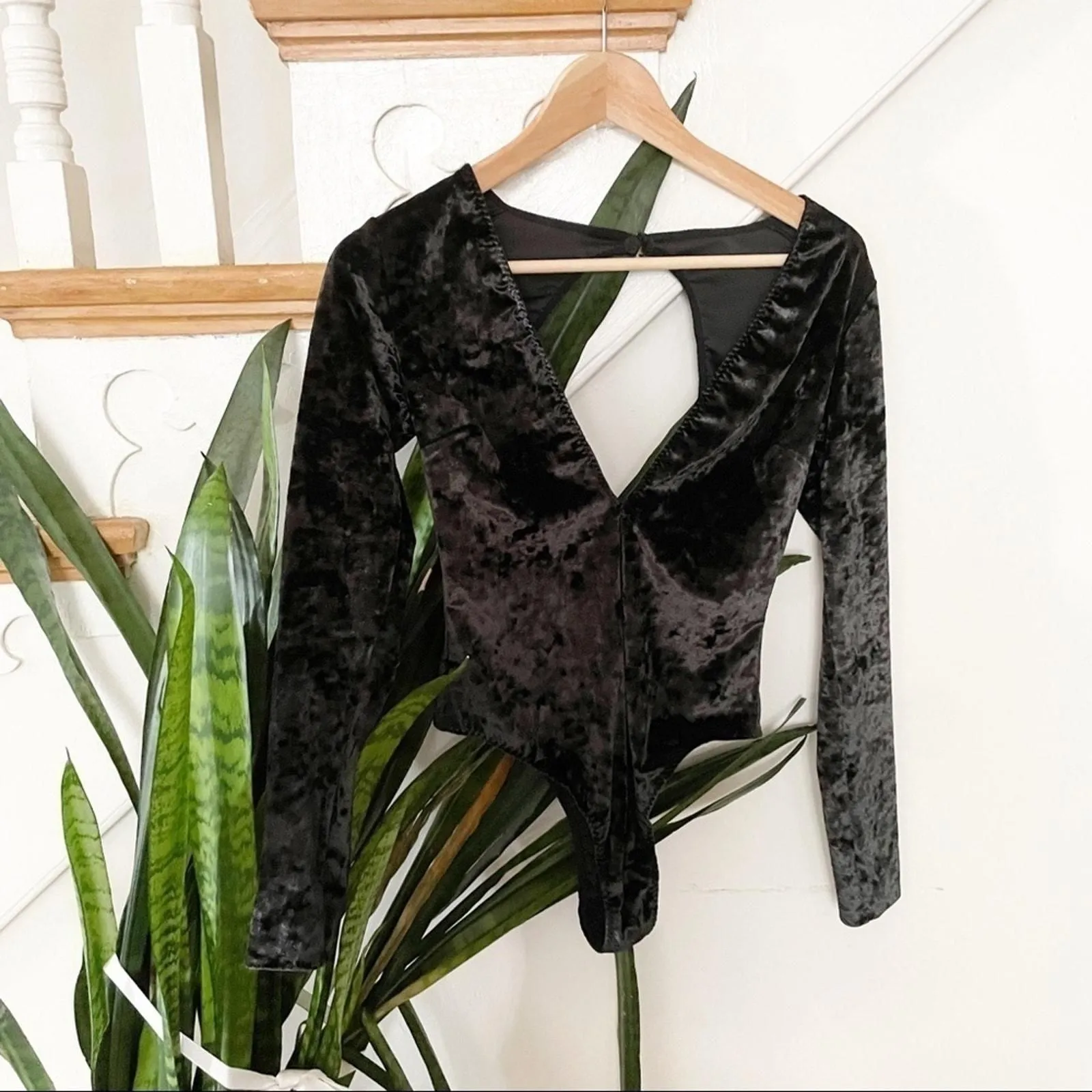 Product image for Victoria's Secret Black Velvet Open Back Bodysuit