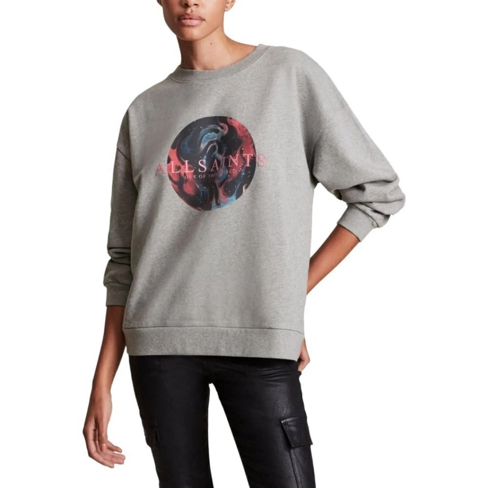 Product image for AllSaints Regio Iona Gray Marl Cotton Hand Painted Pullover Sweatshirt Size XS - new-without-tags - All Saints
