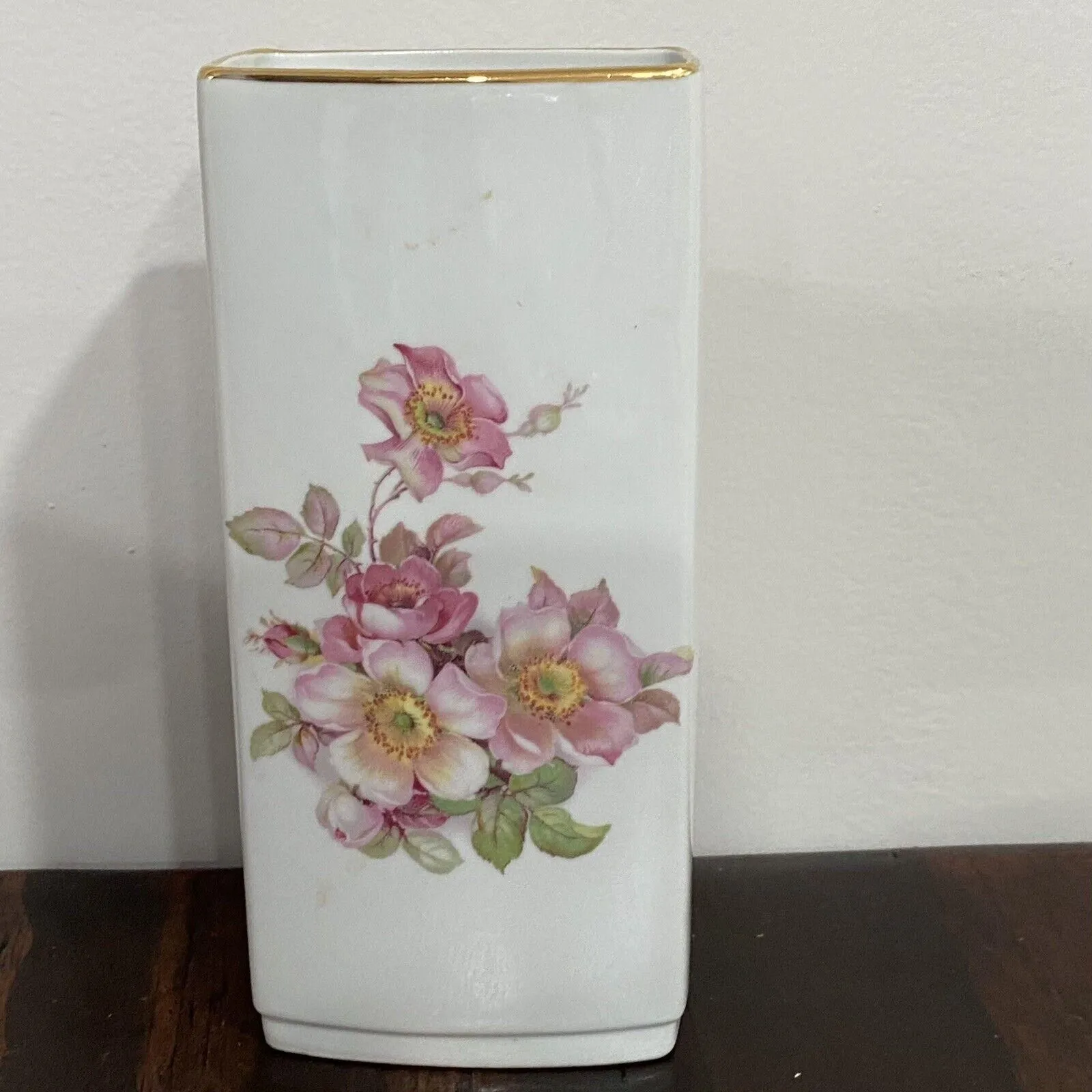 Product image for Gerold Porzellan Bavaria Wild Rose Vase Rectangular Made In West Germany