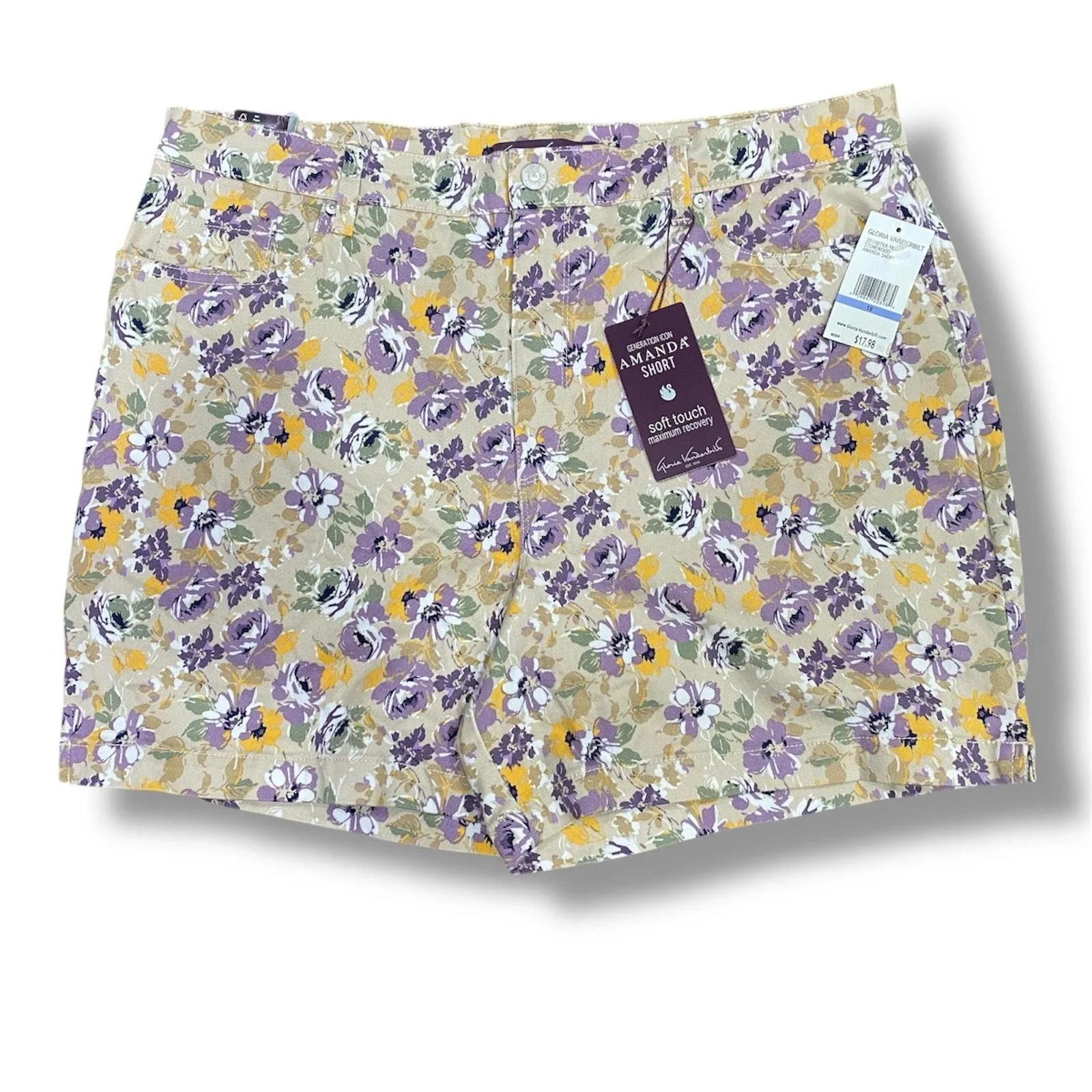 Product image for NEW Gloria Vanderbilt Floral Denim AMANDA Shorts Size 18 Classic Rise  NWT - new-with-tags - Gloria Vanderbilt