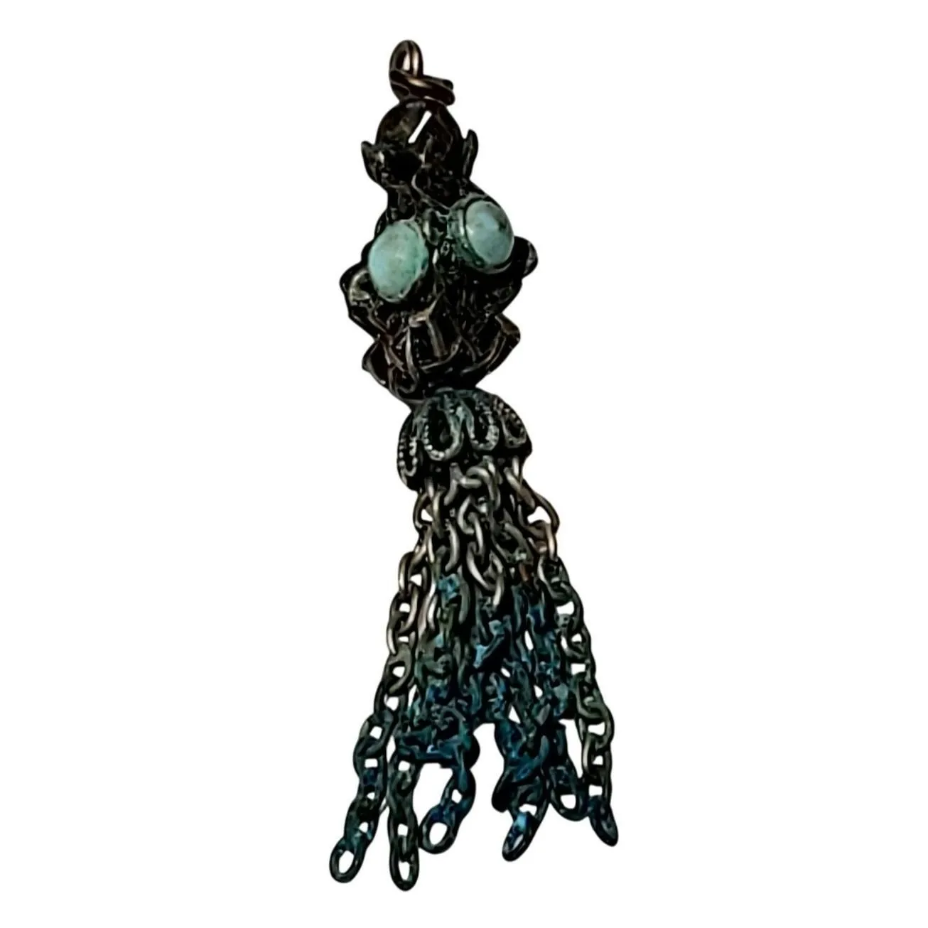 Product image for Antique Chain Dangle Pendant 2" Small Baby Blue Cabochons Patina - Pendant - pre-owned---excellent