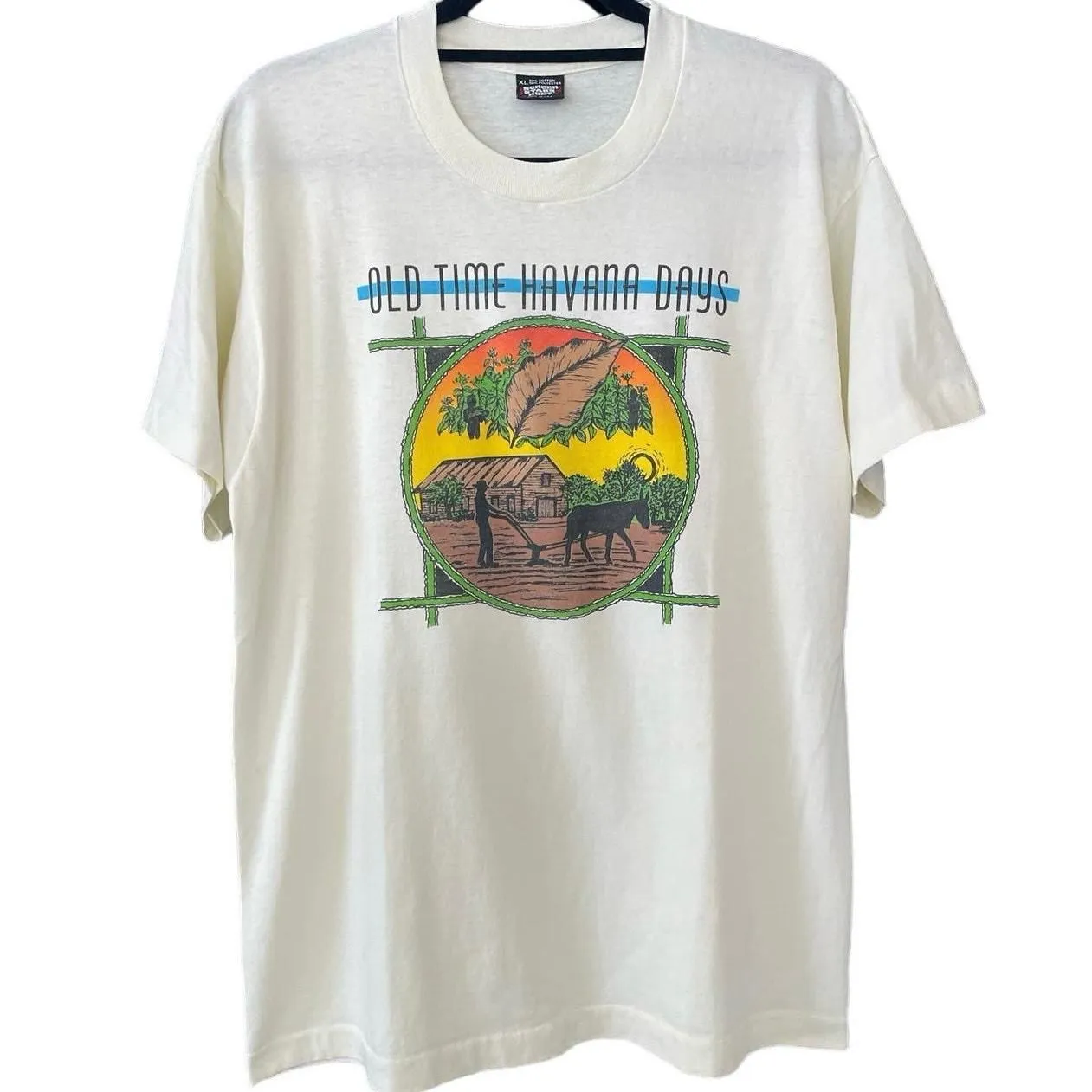 tobacco leaf shirt Vintage 90s Old Time Havana Days Cuban Tobacco Leaf Single Stitch Shirt Adult XL1