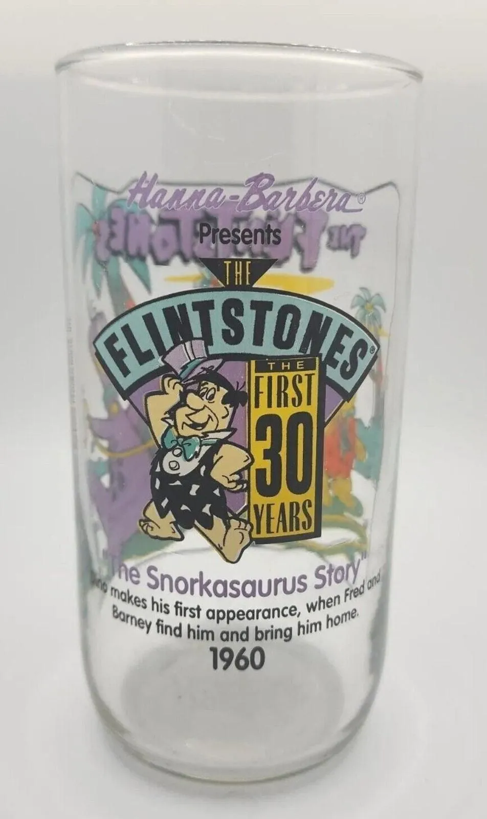 Product image for Flintstones Glass From Hardees First 30 Years! "The Snokasaurus Story-Dino" 1990