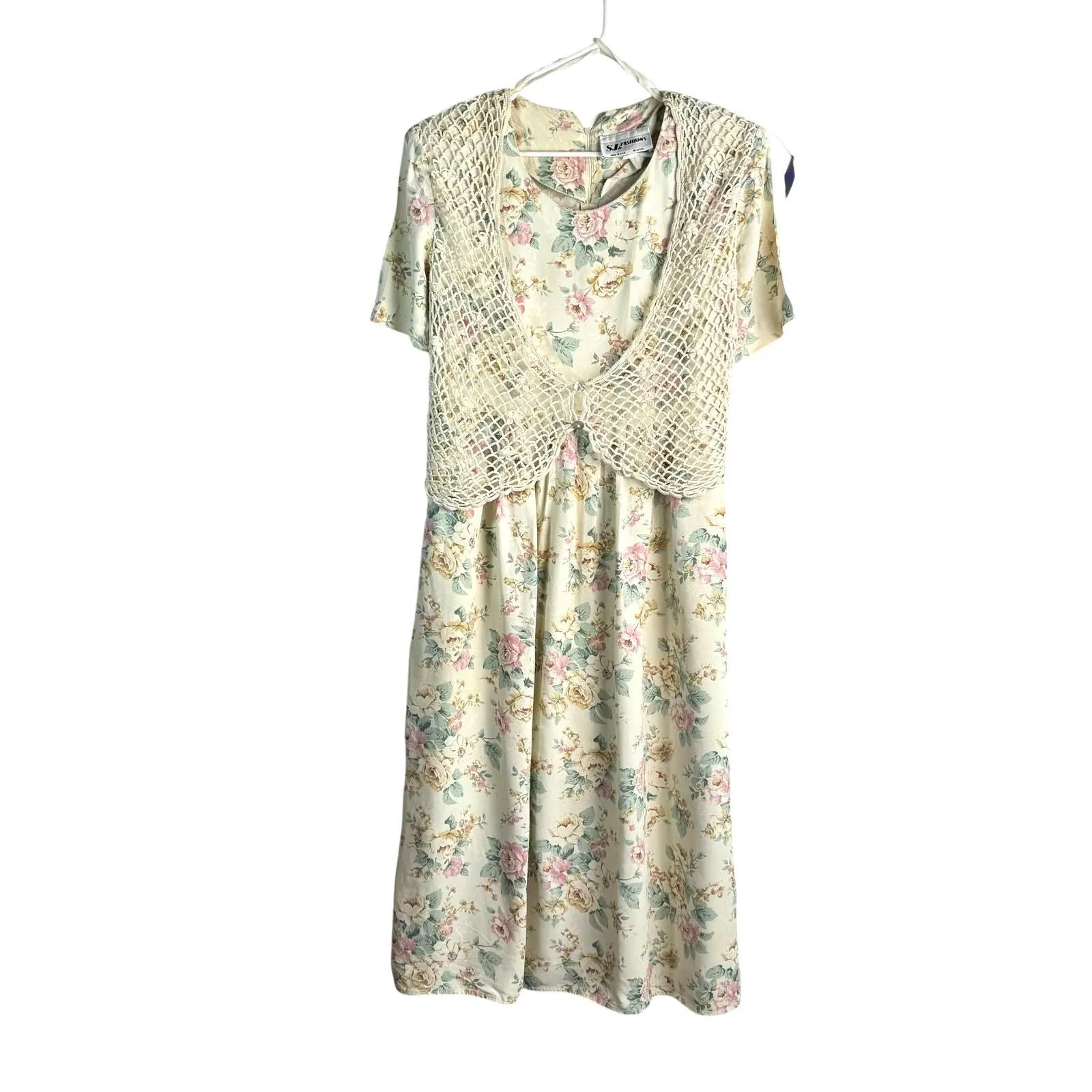 Vintage 80s S.L. Fashions Prairie Cottagecore Floral Crochet Vest Dress Sz  12 USA  - SL Fashions  Whatnot: Shop, Sell, Connect