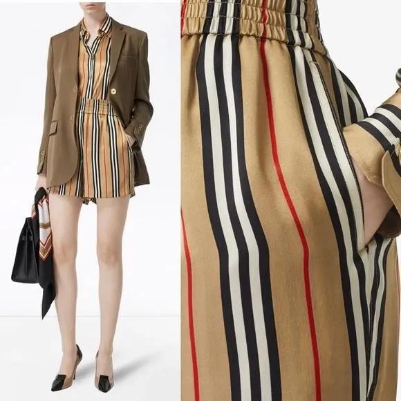 Product image for New Burberry Icon Striped Silk Shorts