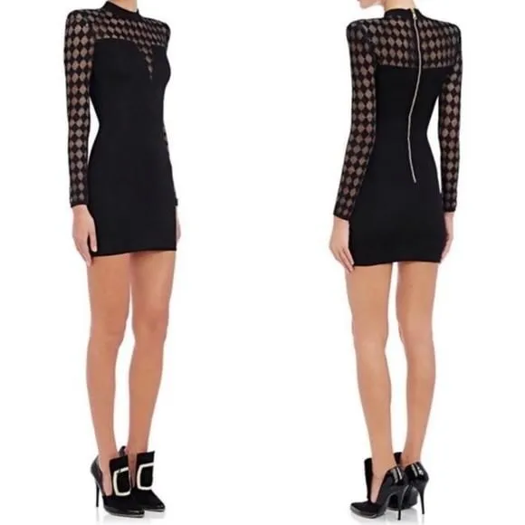 Product image for Balmain Harlequin Print Illusion Black Dress