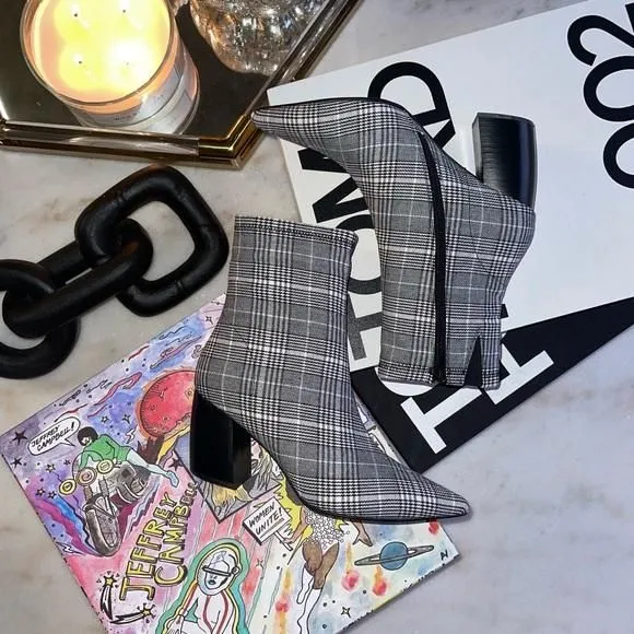 Product image for Jeffrey Campbell Sport Plaid Pointy Toe Bootie in Gray