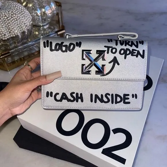 Product image for Silver “Money Bag” Cash Inside Faux Leather Structure Bag