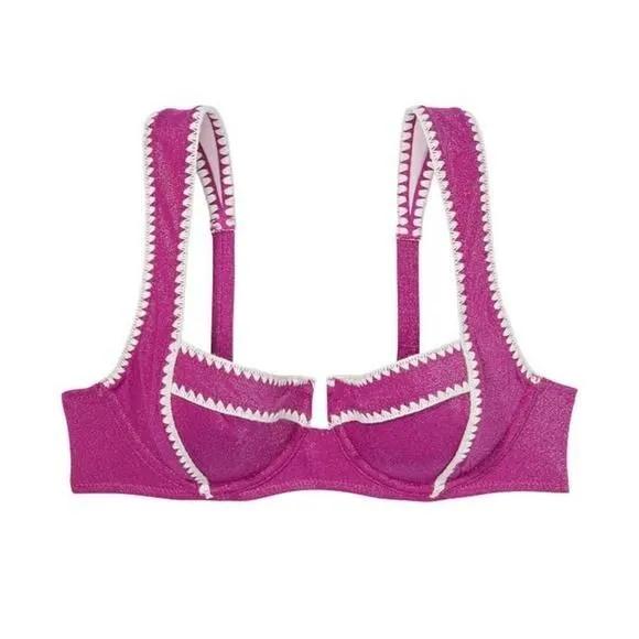 Product image for Victoria’s Secret Swim Raspberry Shimmer Bikini Crochet Trim Top 34D