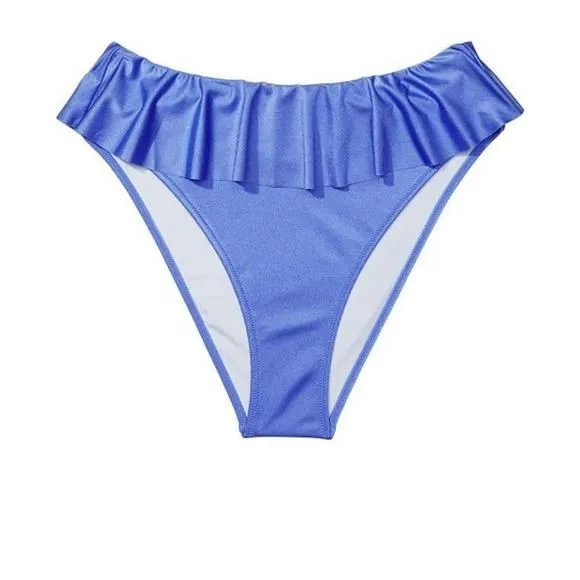 Product image for Victorias Secret Ruffled Ruffle Cheeky Swim Bikini Bottom High Waist Blue XL