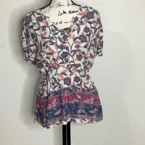 Product image for 545- Verse NWT White Pink & Purple Floral Boho Top, Size Medium