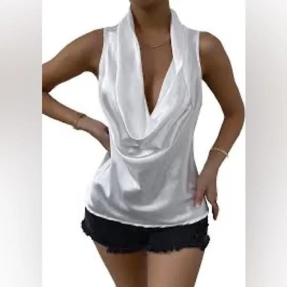 Product image for 063- Calvin Klein NWOT White Sleeveless Draped Collar Top Size XL