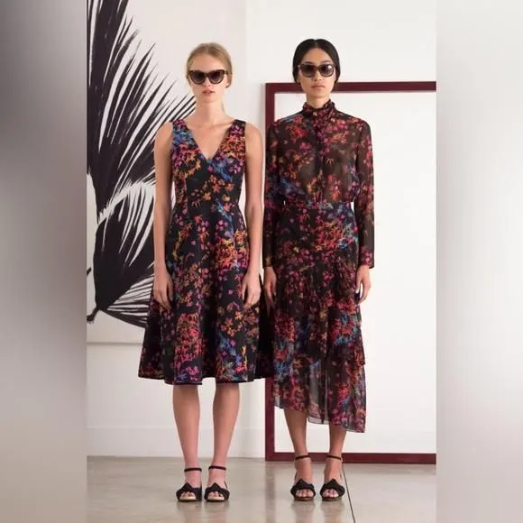 Product image for 429- Saloni NWOT Gorgeous Black & Colorful Floral Sleeveless Dress Size 4.
