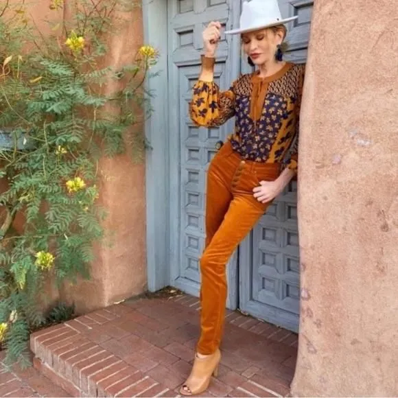 Product image for CABI 3927 Caramel Corduroy Button Fly Stretch Skinny Pants size 14 NWT