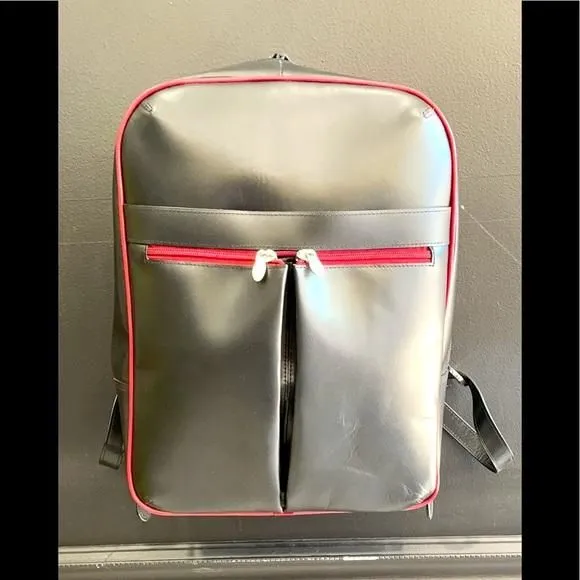 Product image for MCKLEIN L SERIES, AVALON 15" LEATHER LAPTOP SLIM BACKPACK, BLK/RED