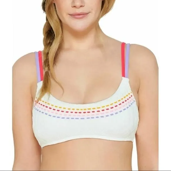 Product image for Hula Honey WHITE Juniors Swimwear Textured Bralette Bikini Swim Top, US Size XL