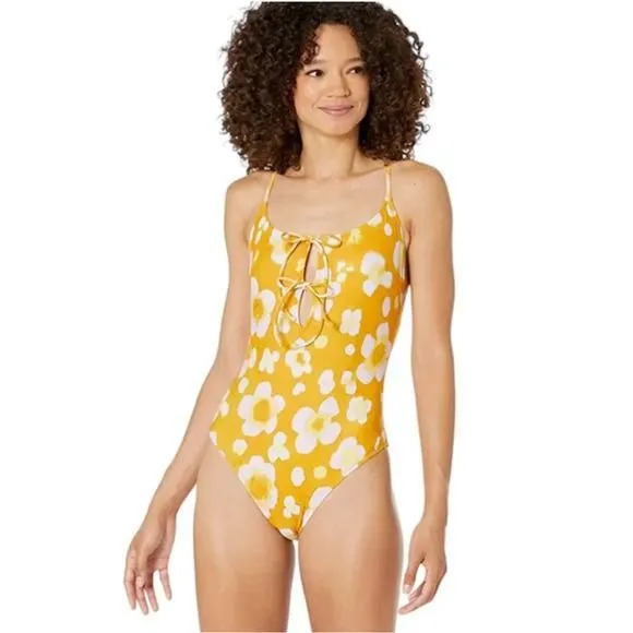 Product image for Madewell Women's Second Wave Tie Front One Piece Swimsuit Watercolor Floral Sz M
