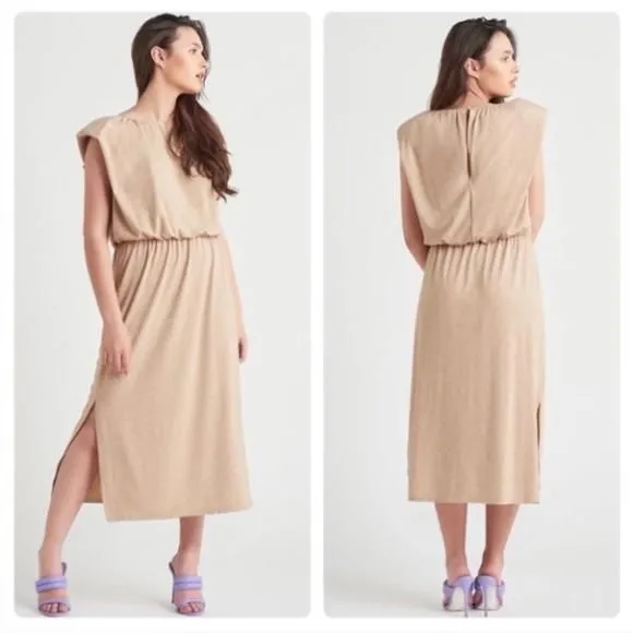 Product image for Wayf Midi Dress Small Padded Shoulder Sand Nordstrom $68 New