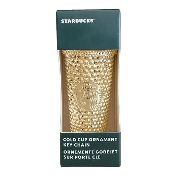 Product image for Starbucks Keychain Ornament Tumbler Gold Holiday Christmas Studded Metallic 2022