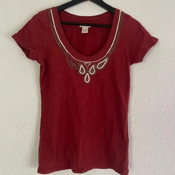 Product image for Lucky Brand Rust Orange Beaded T-Shirt