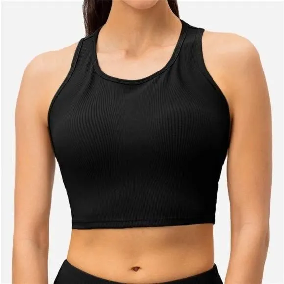 Product image for Workout Crop Tank Women Sleeveless Ribbed Sports Yoga Reversible Training Top