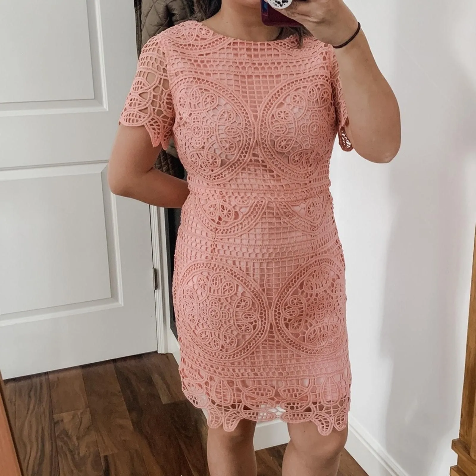 JOA Los Angeles Lace Midi Dress. Peach. M - JOA