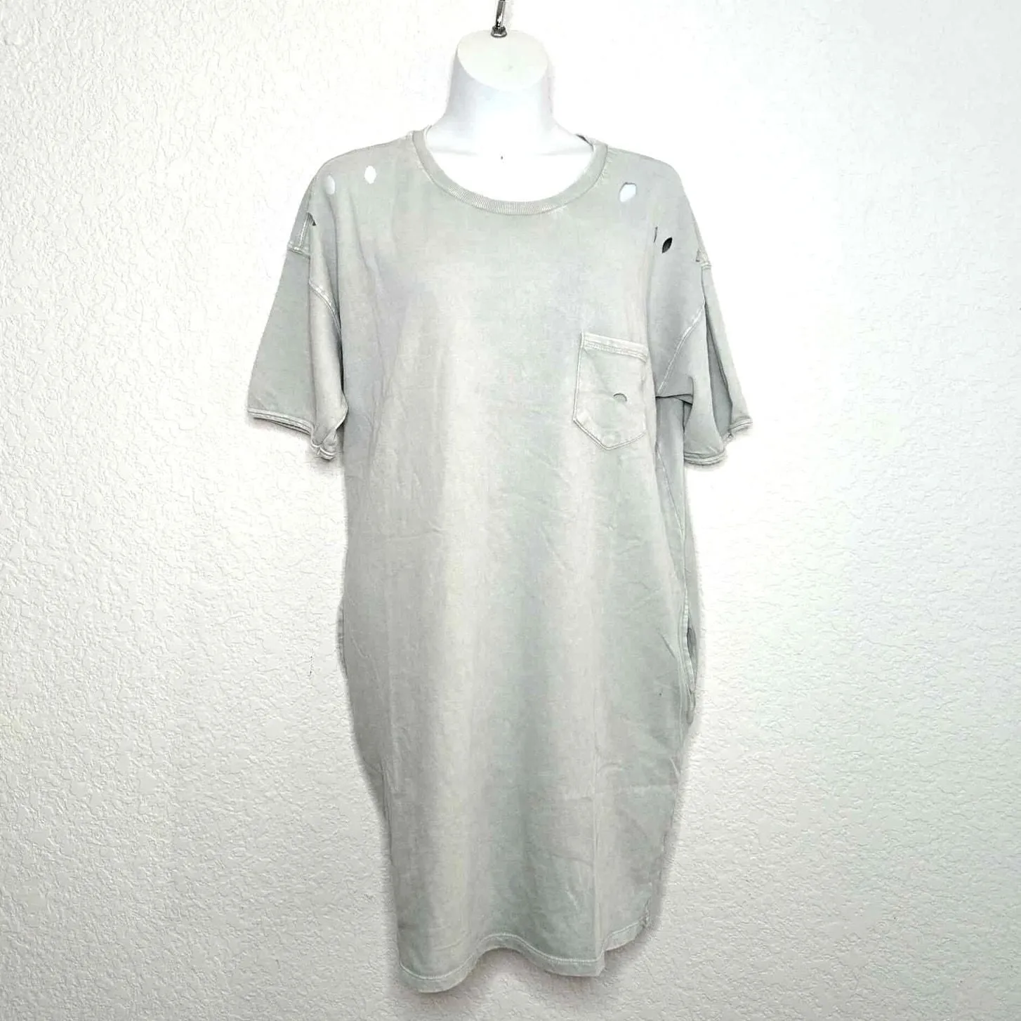 easel shirt dress EASEL Shirt Dress Medium Plaid Flannel Drop Shoulder Balloon Sleeve Raw Hem