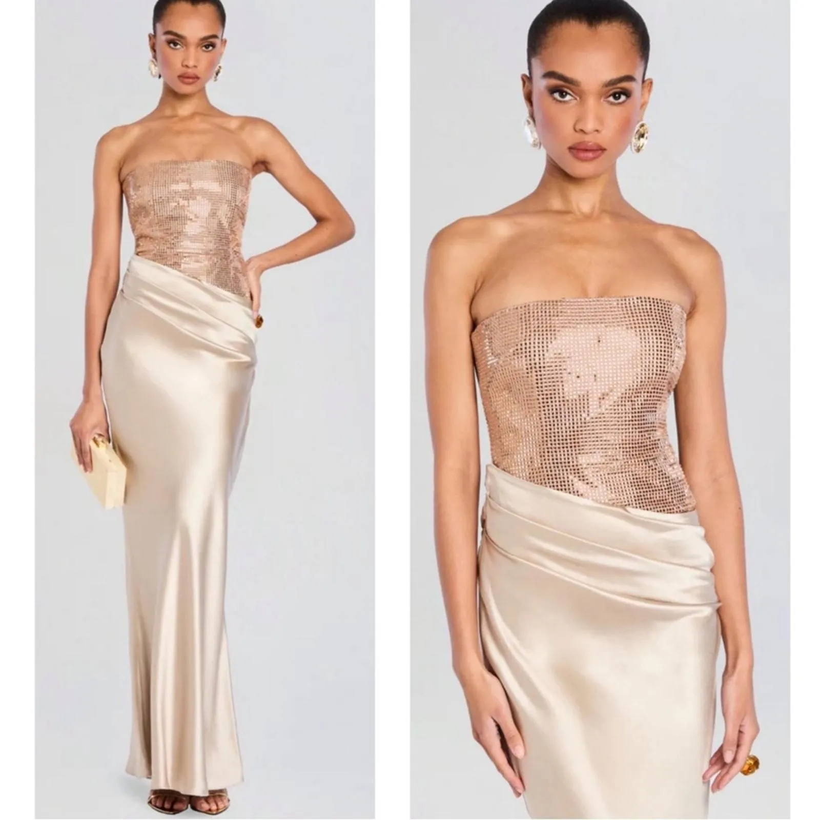 Retrofete Alexandra Strapless Crystal Embellished Ruched Draped Maxi Dress  Sz M - new-with-tags - Retrofete  Whatnot: Shop, Sell, Connect