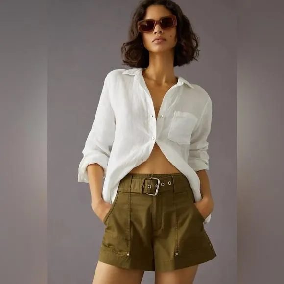 Product image for NWT Anthropologie Belted Utility Shorts in Olive Green