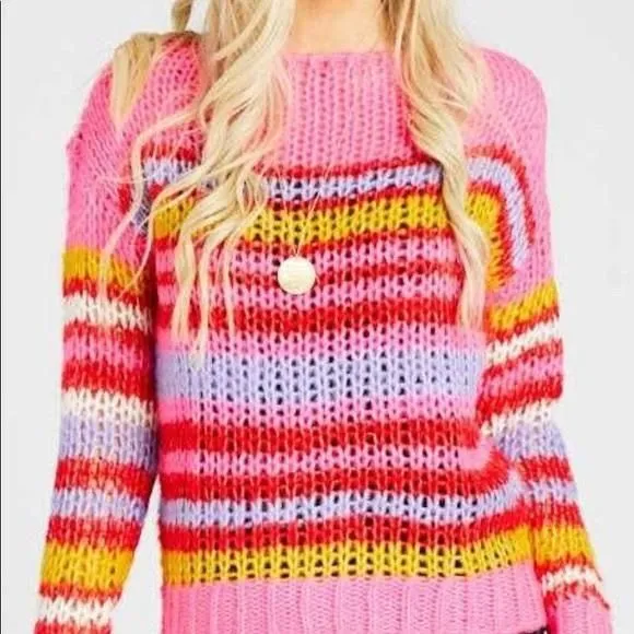 Product image for NWT Altar'd State Hudson Neon Pink Rainbow Sweater