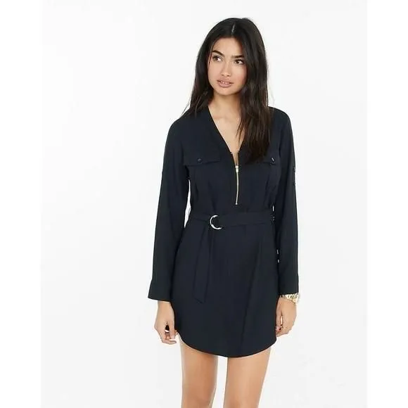 Product image for Express Long Sleeve Zip Up Shirt Dress
