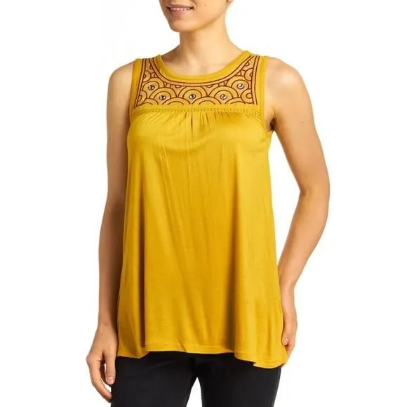 Product image for NWT Cupio Embroidered Yoke Scoop Neck Tank Top in Gold Honey