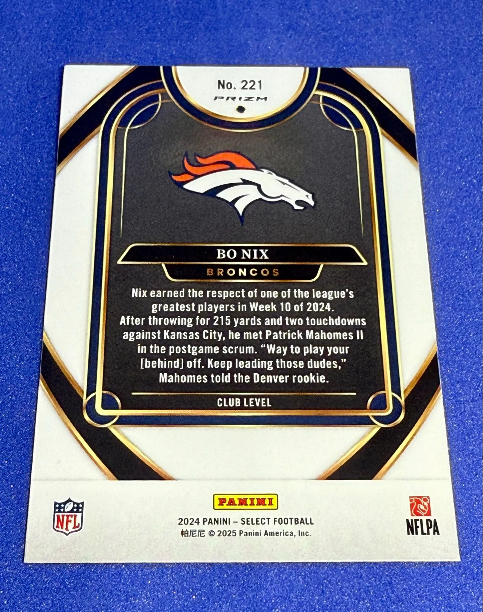 2024 Panini Select Bo Nix #221 Club Level Zebra Shock Prizm