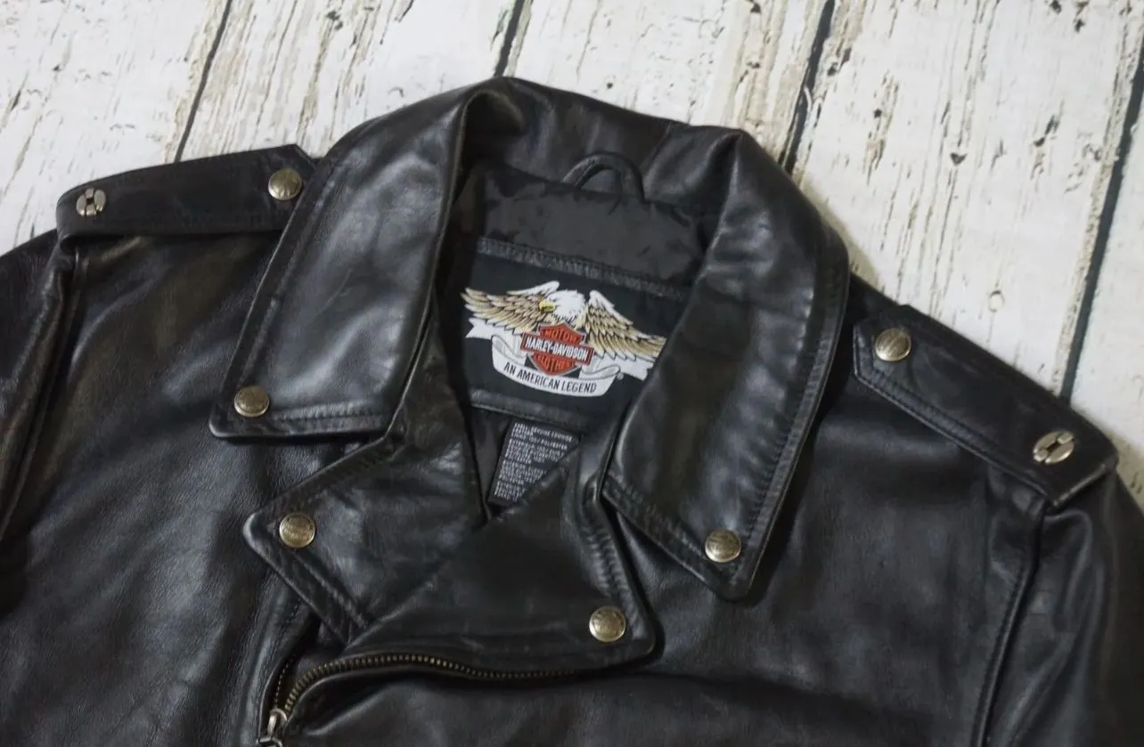 Harley Davidson Men's USA Made Embossed Eagle Black Leather Jacket
