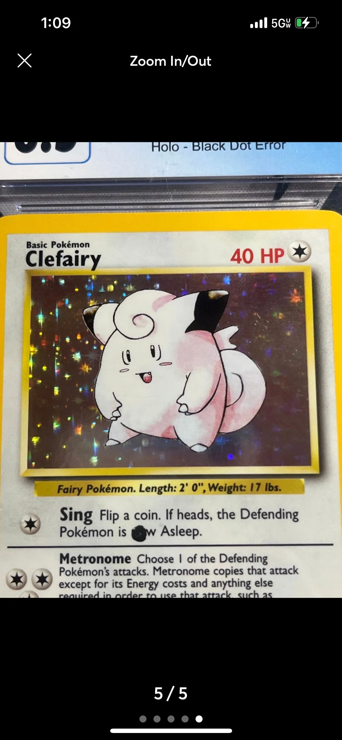Clefairy 5/102 Base Set Holo Black Dot Error CGC 8.5