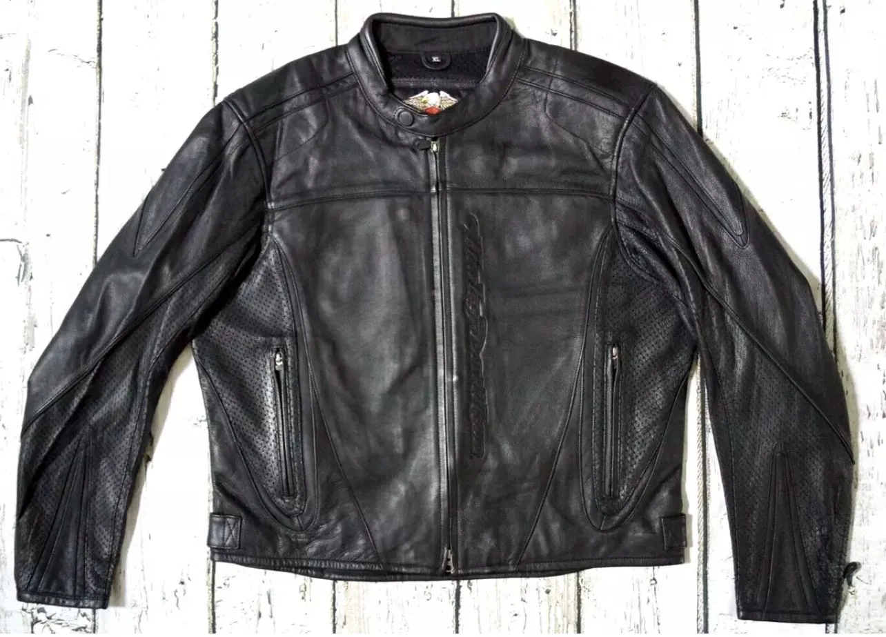 Harley Davidson Men's Perforated Breathable Black Leather Jacket
