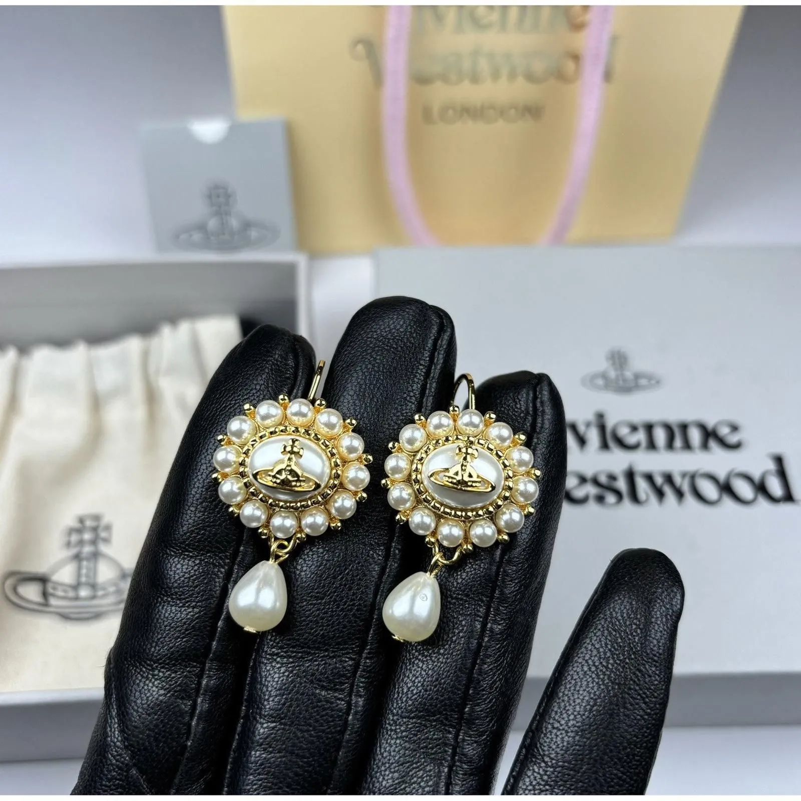 Vivienne Westwood Amaya Baroque Drop Pearl Victoria Earrings