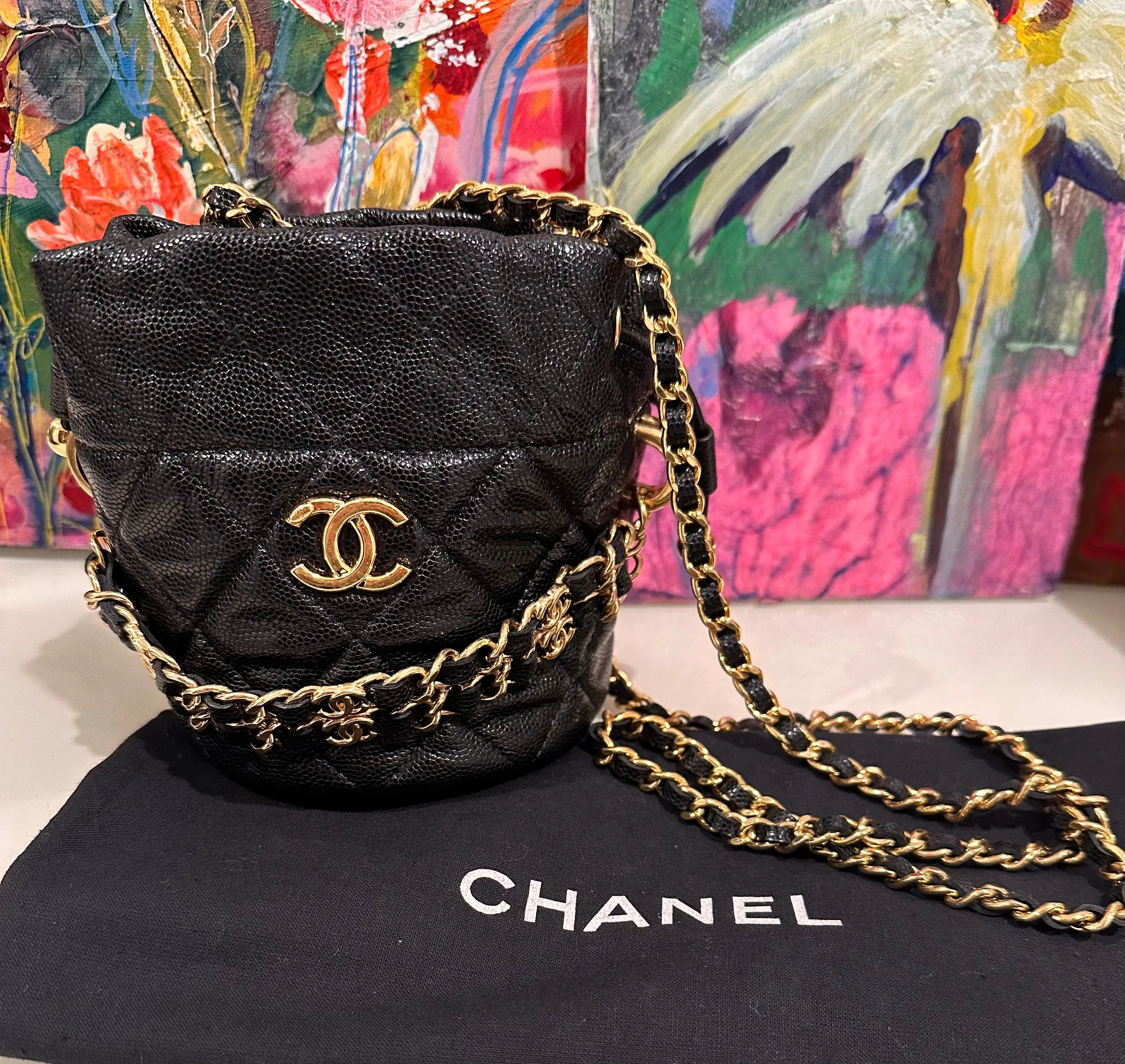 【CHANEL】Mini Bucket Crossbody Bag Black Chanel 22S Black Caviar Mini Bucket Shoulder/Crossbody Bag