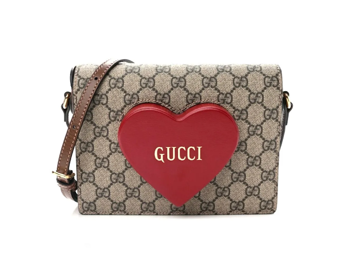 GUCCI GG Supreme Monogram Script Logo Heart Crossbody Bag
