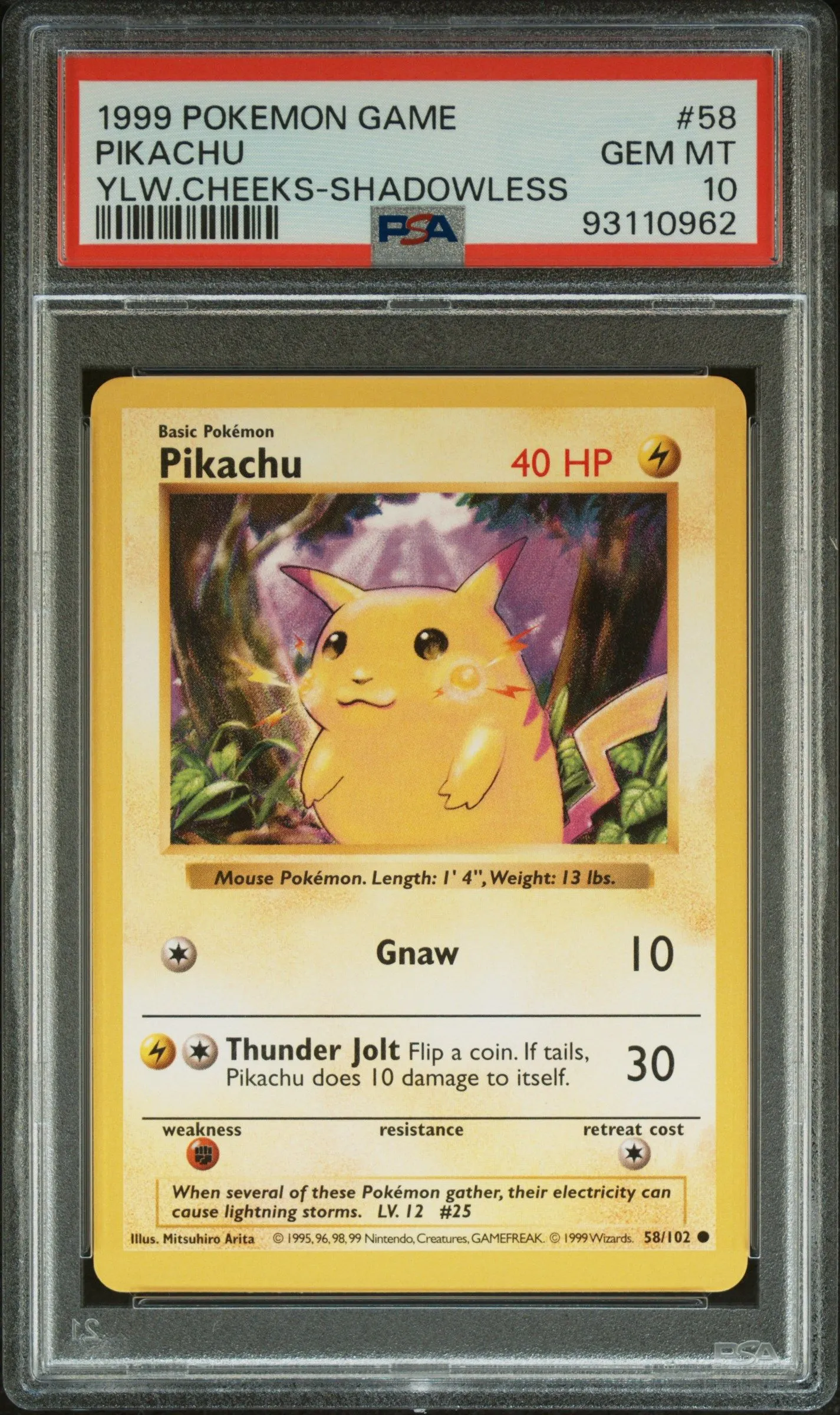 Pikachu Yellow Cheeks Shadowless Base Set PSA 10 · Whatnot