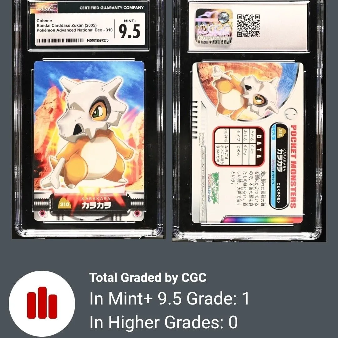 Cubone (カラカラ) 50/64 ポケモン 英語 CGC グレード 9 Slab: Pokemon: Bandai Carddass Zukan: Cubone: CGC 9.5. POP 1