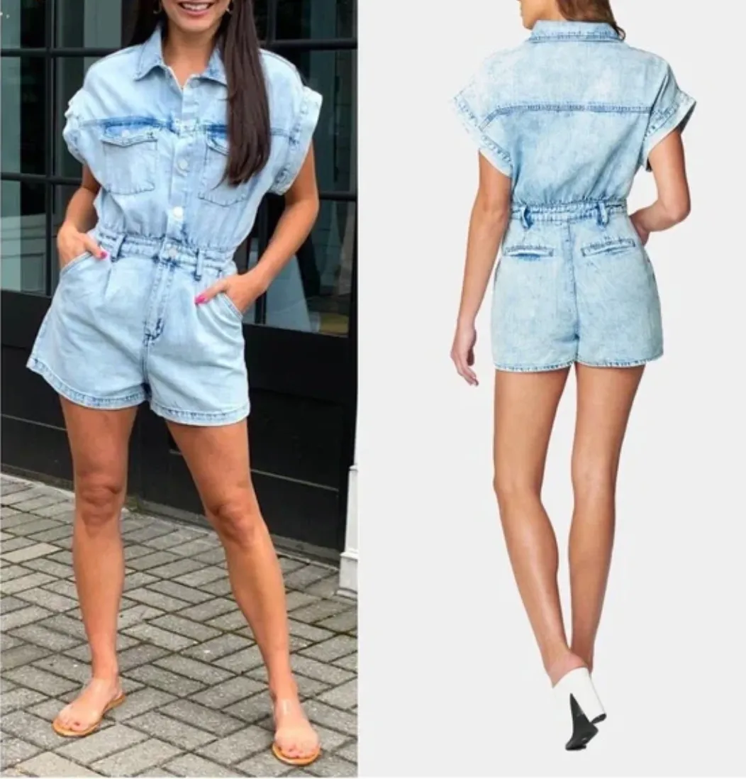 Blank denim utility romper on sale