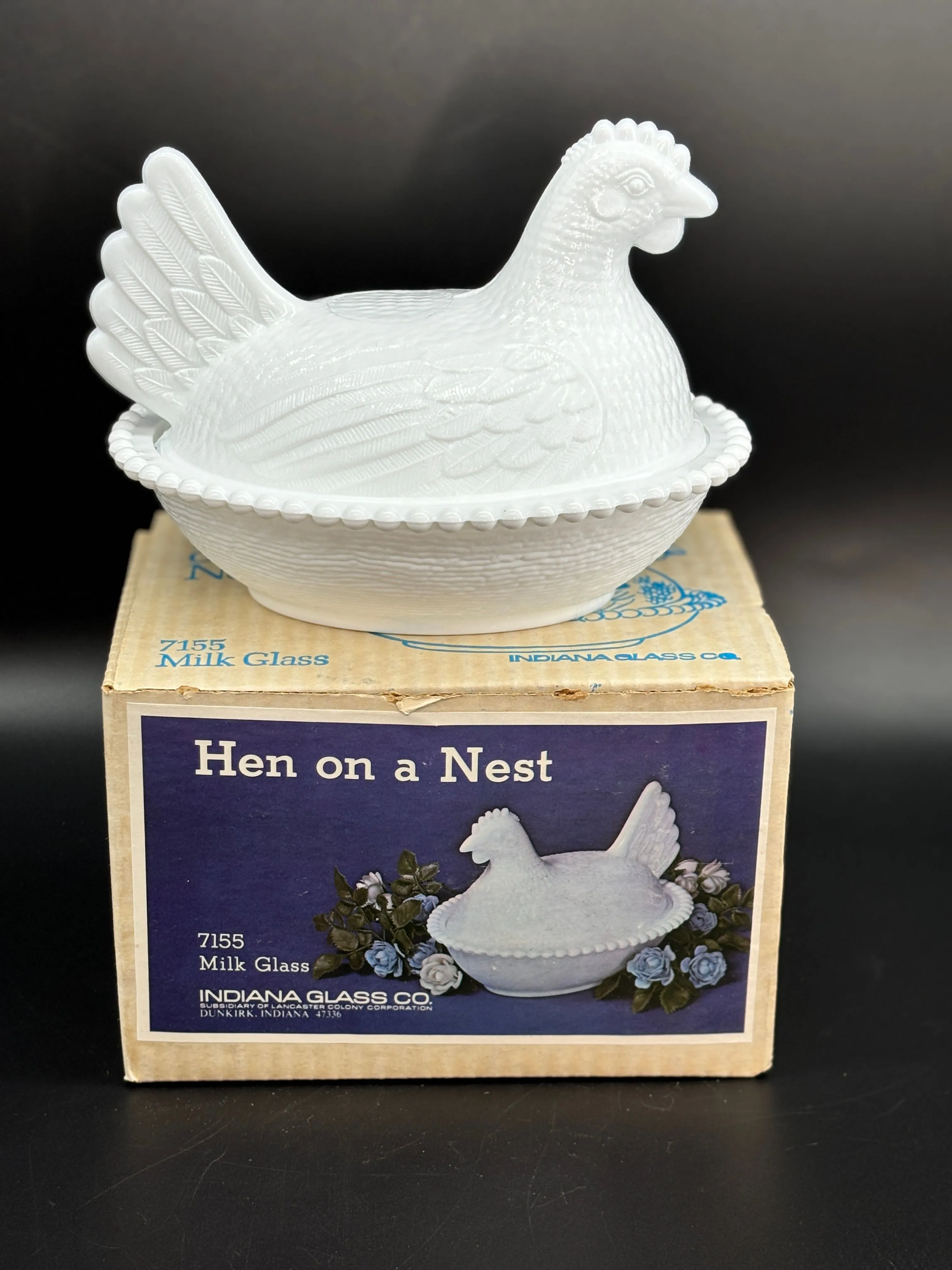 Indiana Milk Glass Hen on Nest with Original Box Medium Size