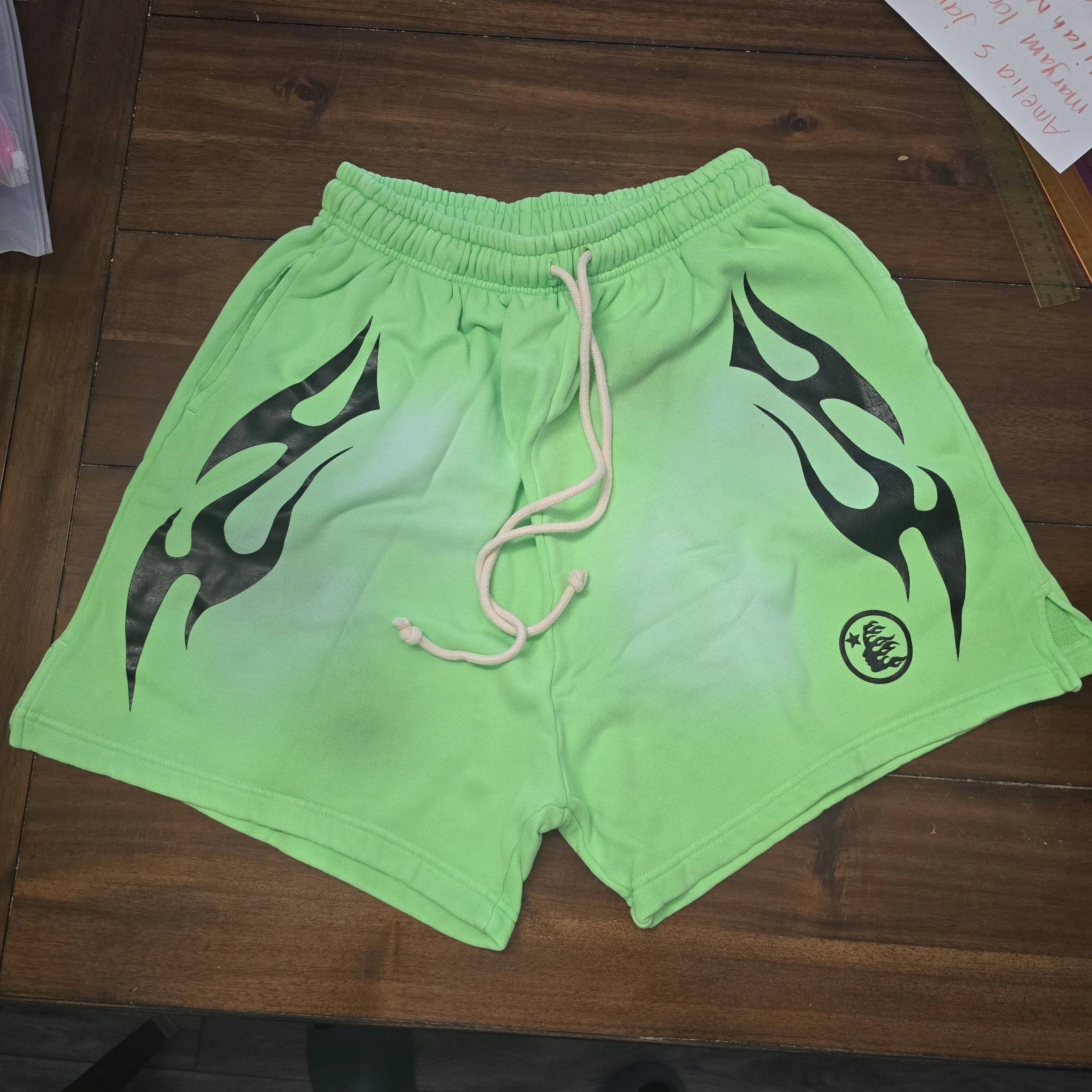 Hellstar green shorts Hellstar Flame Shorts Green Men's - FW24 - US
