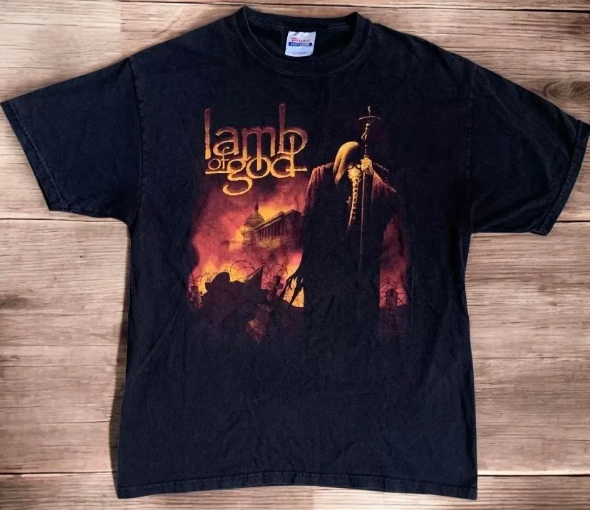 Vintage Y2K Lamb of God Rock Metal Band T Shirt Sz L Black